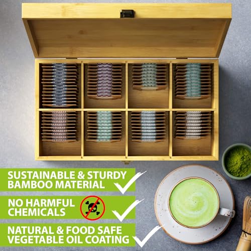 Bamboo Tea Organizer Box Chemical Free Eco (8-Slot Rectangular / Solid Bamboo)