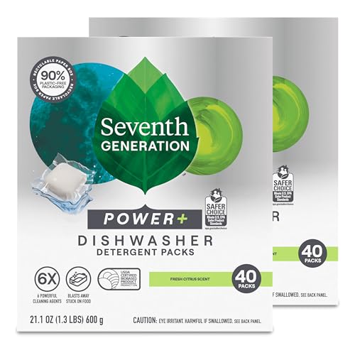 Power Plus Dishwasher Detergent Packs Fresh Citrus scent Pack of 2 for sparkling dishes Dishwasher tabs 40 count (86 Count)
