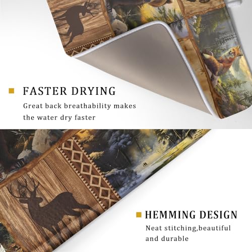 Bear Deer Fox Dish Drying Mat Rustic Cabin Lodge Dish Drainer Mats 18x24 Inch Absorbent Washable Dishes Rack Pad for Sink Kitchen Counter (Bear Deer Fox / 18" x 24")