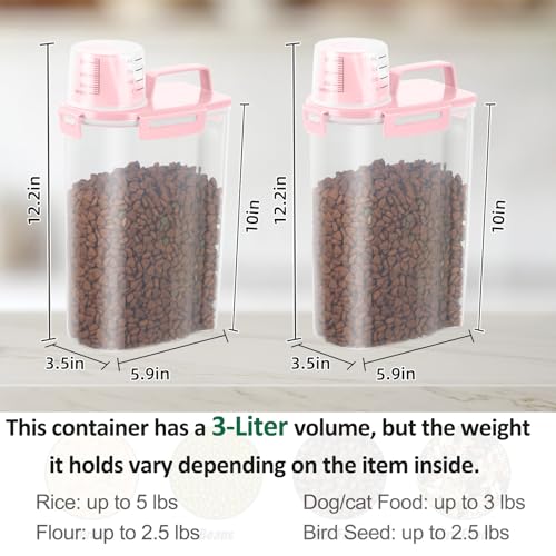 2 Pack 3 Lbs Pet Dog Cat Food Bird Seed Storage Containers for Travel (Pink-3L 2Pack)