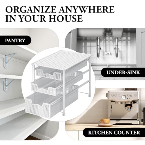 3 Tier White Alloy Steel Sliding Basket Organizer Drawer Cabinet (3-Tier / White)