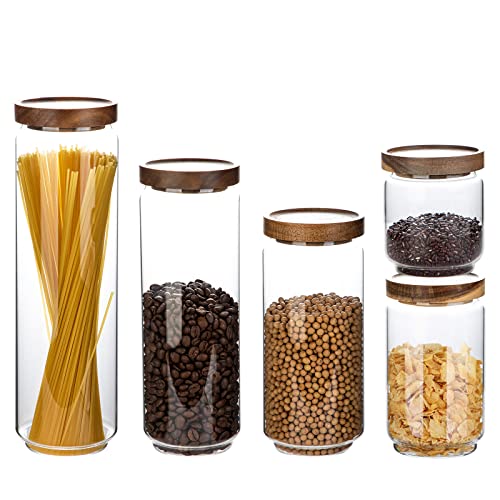 Glass Storage Jars Set with Airtight Wood Lids (Set of 5)