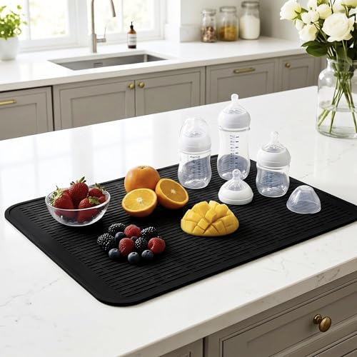 Silicone Dish Drying Mat for Multiple Usage (Black / 28"L x 18"W)