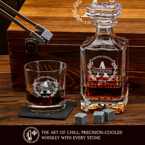 Personalized Old Fashioned Whiskey Decanter and Stones Set