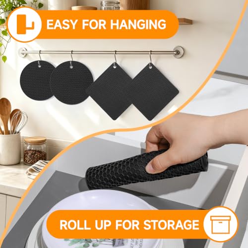 Silicone Trivets for Hot Dishes (Black: Square & Round)