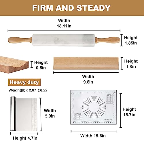 African Natural Marble Rolling Pin (White Marble with Pastry Mat)