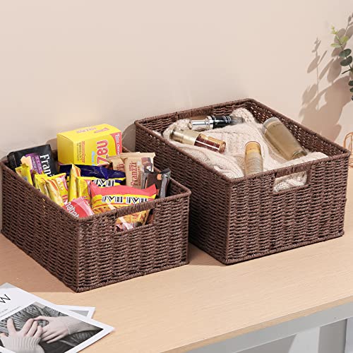 Large Woven Storage Baskets (15 x 12.8 x 7.5 inches / Dark Brown)