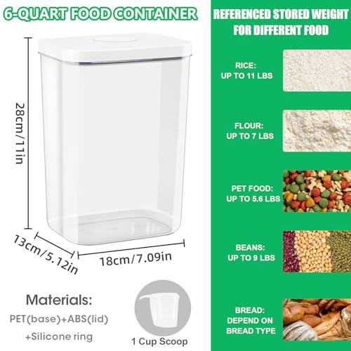 6 Qt Flour Sugar Storage Containers with Pop (6Qt-Tall)