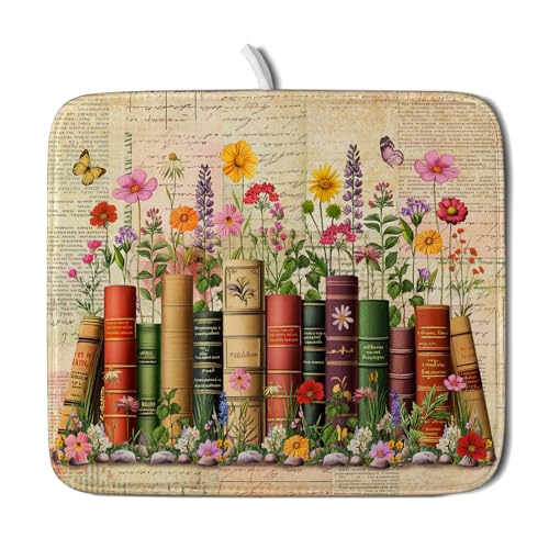 Colorful Books Kitchen Drying Mat (Book Shelf / 18" x 16")