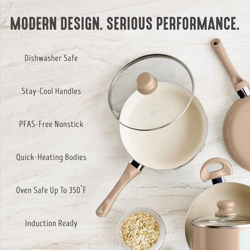 2QT Ceramic Nonstick Saucepan with Lid (2 Quarts / Beige Taupe)