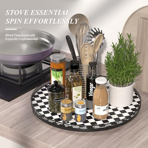 21 Inch Black and White Checkerboard Lazy Susan Decorative Tray (Black & White / 21 inches)
