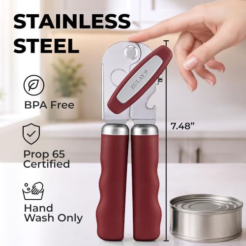 Stainless Steel Swing Open Manual Can Opener Comfortable Grip (Deep Red / Swing Open)