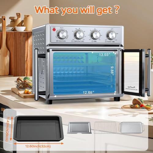 PlumChef 27.5 Quart Extra Large 6 Slices Air Fryer Convection Toaster Oven (Stainless Steel)