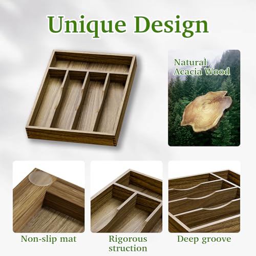 Acacia Wood Silverware Drawer Organizer (5 Slots)