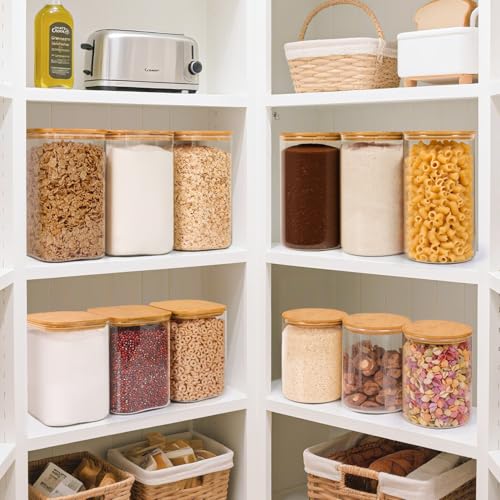 Glass Storage Jars with Bamboo Lids 1.8 Qt 2 Pack Large Round (1.8Qt-Round-2 Pack)
