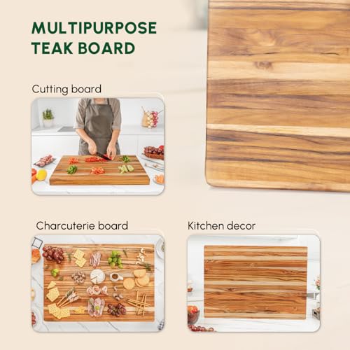 Large Teak Wood Cutting Board with Hand Grip (24"L x 18"W)