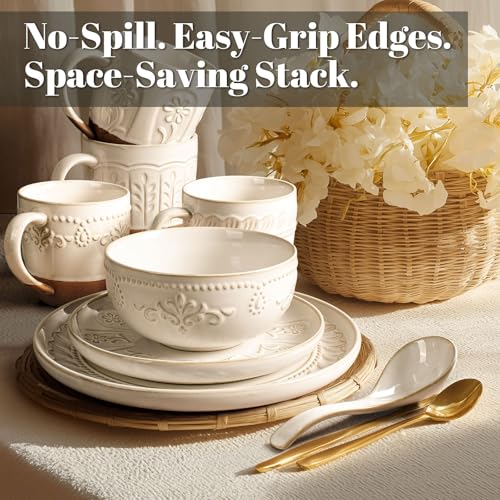 Plates And Bowls Sets (Damask Floral (16 Pieces) (White))