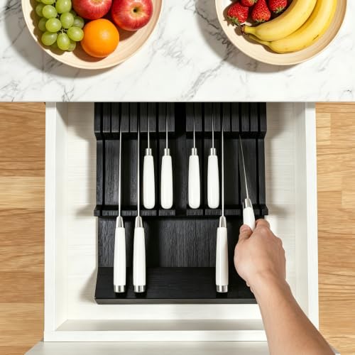 Bamboo In Drawer Knife Block Organizer (Black / 16 Holder)