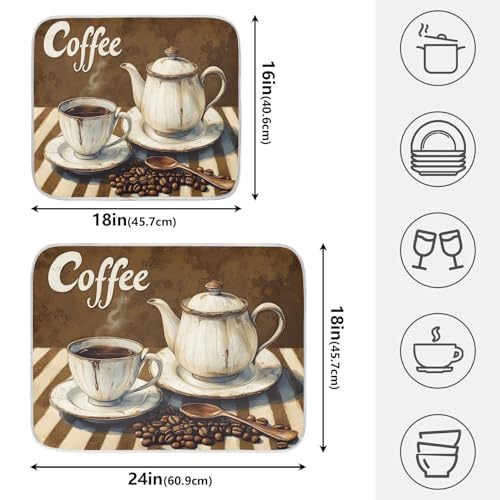 Coffee Themed Dish Drying Mat for Kitchen Counter Absorbent Microfiber Small Drying Pad Dish Mats for Kitchen Countertops 16 x 18 Inch242 (18" x 16")