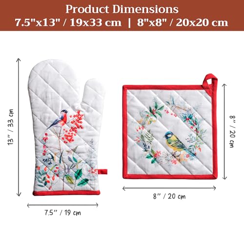 100% Cotton Oven Mitt & Pot Holder Set (110 - Morzine / 7.5" x 13" & 8" x 8" (Oven Mitt & Pot Holder))