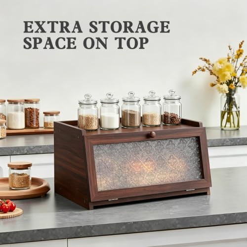Bread Box for Kitchen Countertop (Brown Crabapple / 1‑tier)