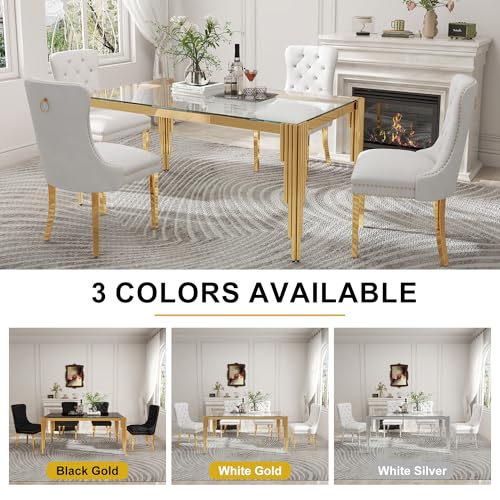 63'' Modern Glass Dining Table for 4 (Gold-clear / Rectangle-62.99" L x 35.43" W x 29.53" H)
