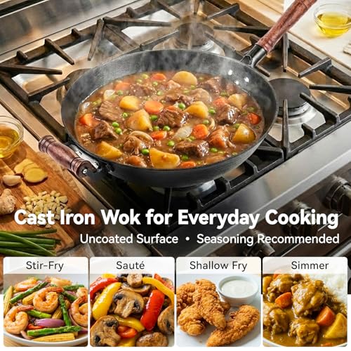 13.4" Cast Iron Wok with Glass Lid (13.3 Inch)
