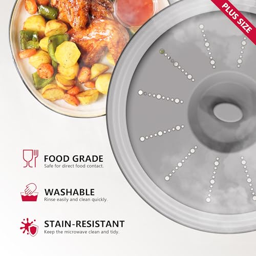Microwave Splatter Cover Vented for Food with Hook Hole (Gray / L(13.39"x3.94")-Pack of 1)