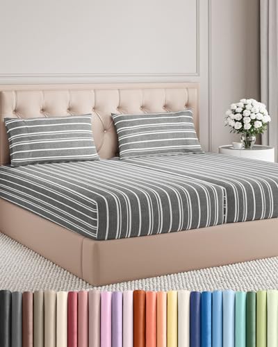 Split King Size 5 Piece Sheet Set (41 - Grey Stripes 3 / Split King Size)