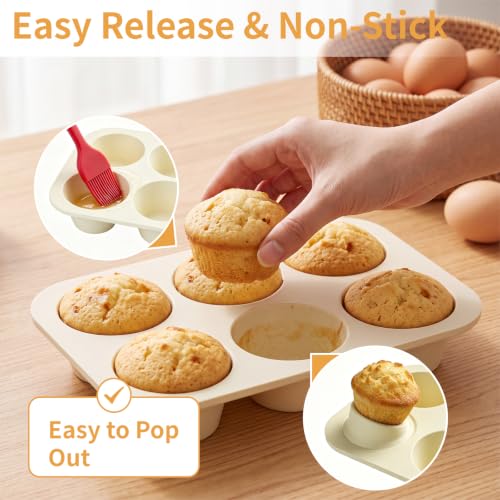 Jumbo Silicone Muffin Pans with Metal Frame (3PCS:Off-White + Black + Gray)