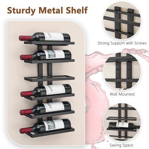 6 Tier Wall Mount Wine Rack (1 Pack (6 Bottles) / Black)