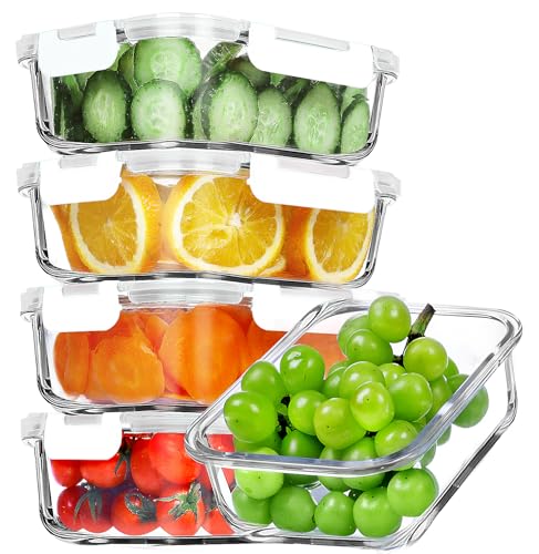 5 PACK 36 OZ Glass Meal Prep Containers Set with Lids (5 Count)