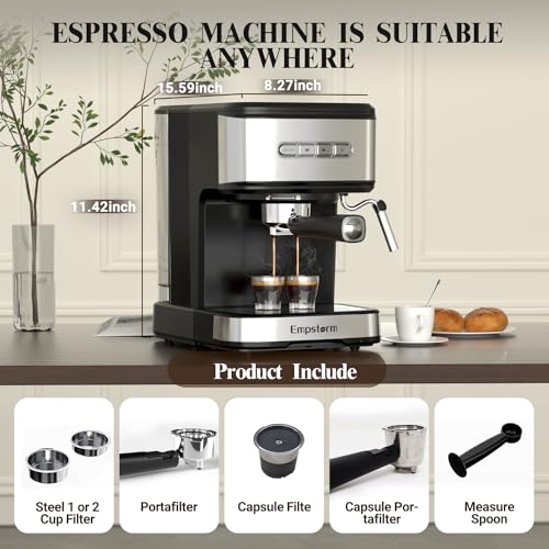 20 Bar Espresso Machine with Milk Frother Steam (Industrial-Silver)