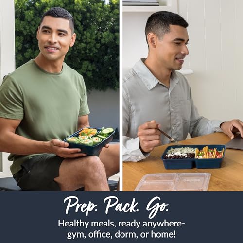 Prep 3 Compartment Meal Prep Containers with Lids (Navy Blue)