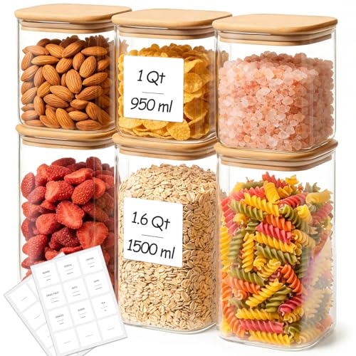 Glass Pantry Storage Containers with Lids 1 (1.6Qt*3+1Qt*3)