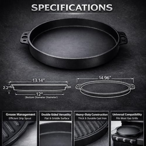 Griddles for Weber Kettle Grill Accessories 22 inch 7421 Round Cast Iron (15" x 13.1" x 2.2")