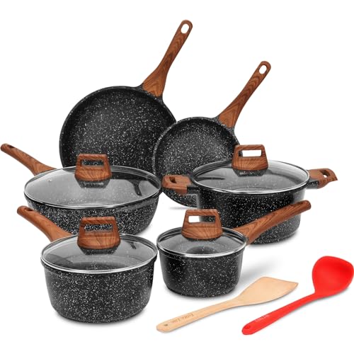 Nonstick Cookware Sets (Black-12 Pcs Set)
