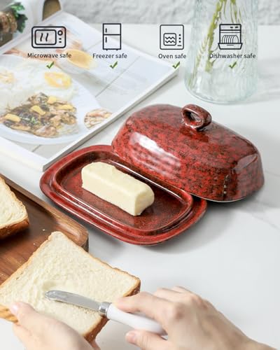 Butter Dish with Lid for Countertop and Refrigerator (Red)
