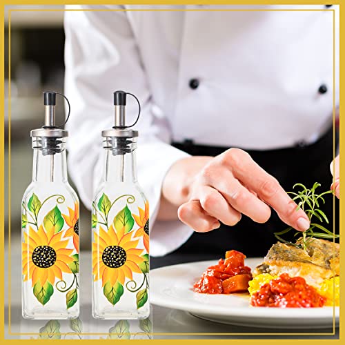 7oz Hand Painted Glass Olive Oil Bottle Dispenser (Sunflower)