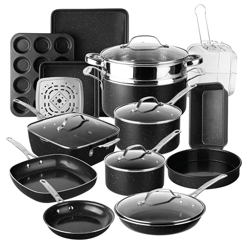 Ceraluxe 20Pc Pots and Pans Set Non Stick Ceramic Cookware Set (Black Speckle)