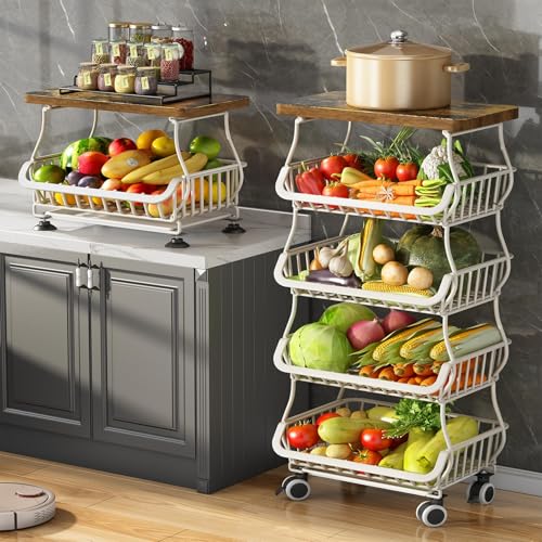 5 Tier Fruit and Vegetable Basket Stand for Kitchen (White / 5 Tiers)