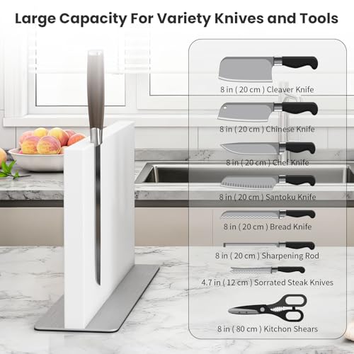 White Magnetic Knife Block Stainless Steel Magnetic Knife Holder (11.6x8.2 inch White)