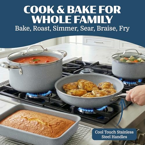Ceraluxe 20Pc Pots and Pans Set Non Stick Ceramic Cookware Set (Gray Speckle)