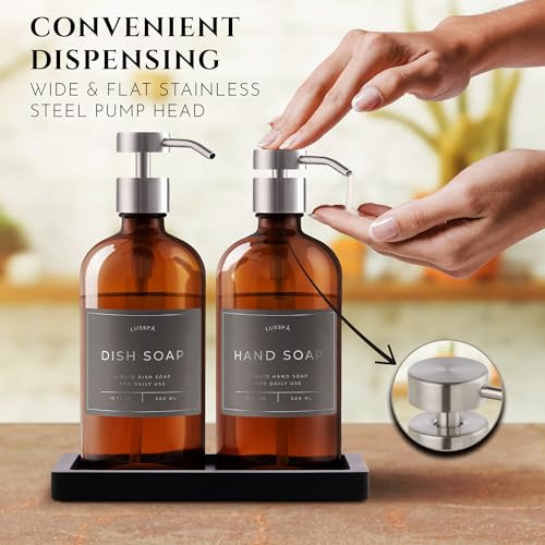 Glass Soap Dispenser Set of 2 (Amber/Silver)