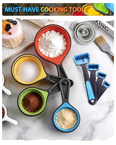 Collapsible Measuring Cups and Spoons Set with Funnel (Blue)