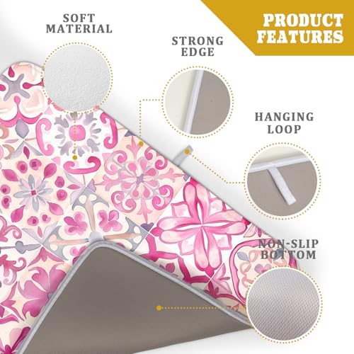 Pink Mexican Tiles Dish Drying Mat Absorbent Microfiber Dish Drying Pad for Kitchen Multi (Mexican Tiles Pink / 24" x 18")
