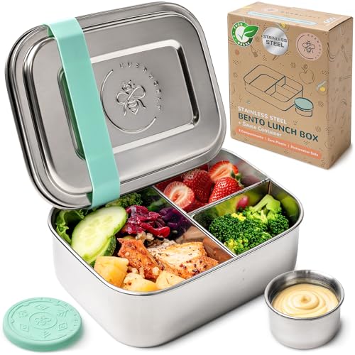 Stainless Steel Bento Box + Condiment Container (Green / 27oz / 800ml)