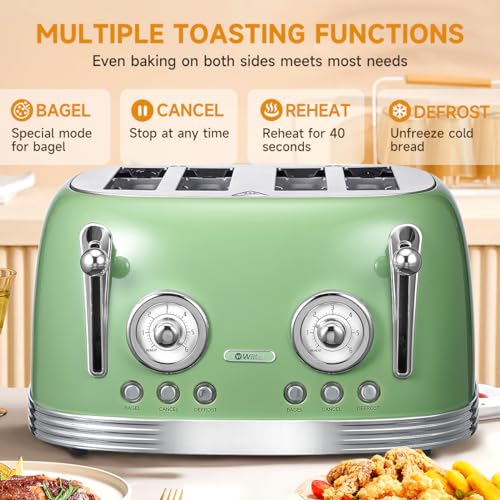 4‑Slice Retro Green Toaster Model TR03 (Green - 4 Slice)
