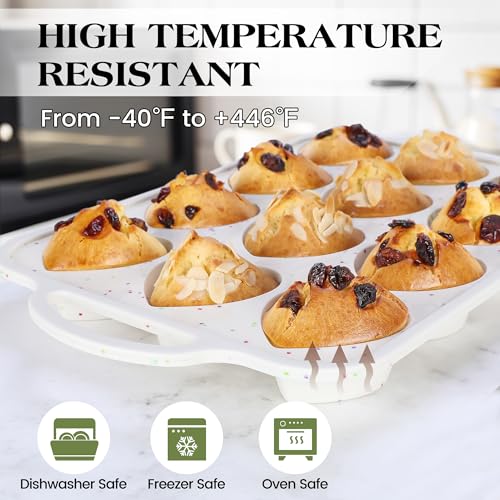 12 Cup Heart Shaped Silicone Muffin Pan for Baking with Metal Frame (Cream / 12-Cup Heart)