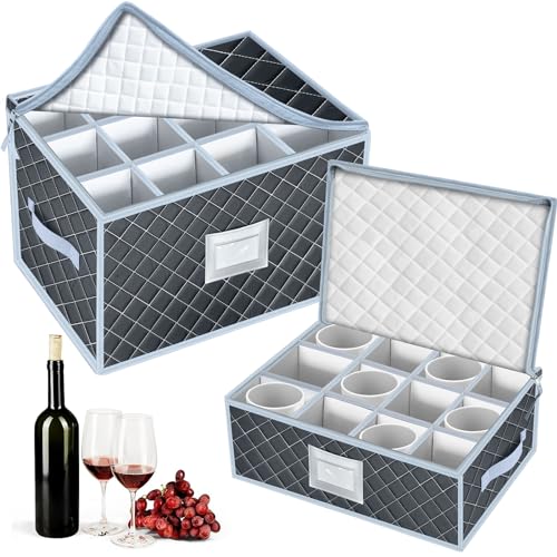Wine Glass and Mug Storage Box with Dividers (2 Count)